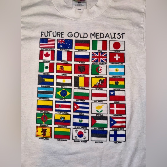 Vintage Kids Shirt Olympic World Flags Crew Neck Fruit Best 6-8 Single Stitch - Picture 2 of 8